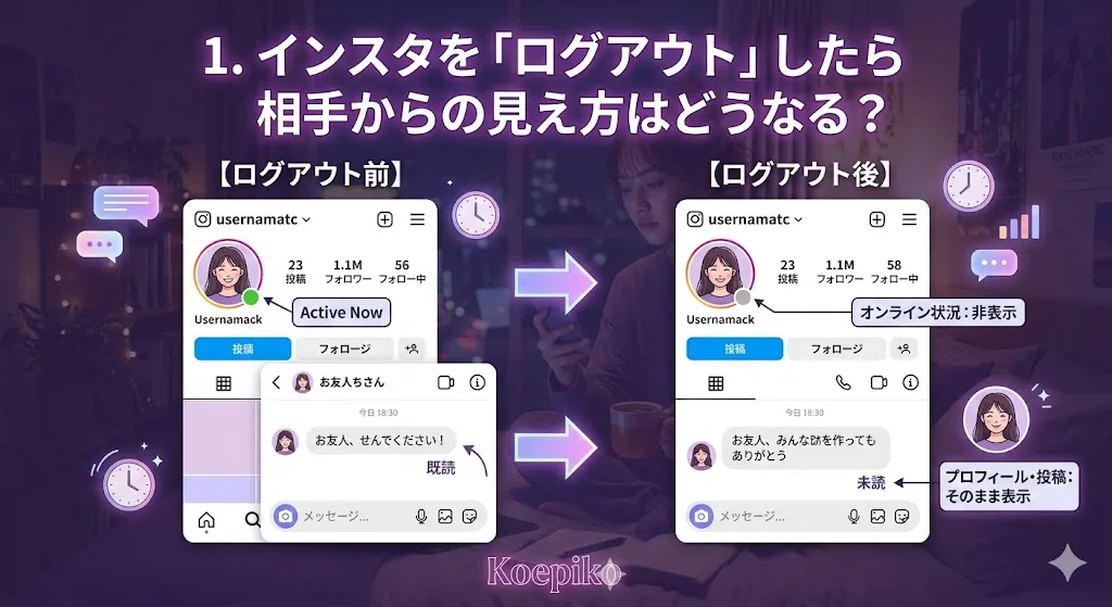 1. インスタを「ログアウト」したら相手からの見え方はどうなる？